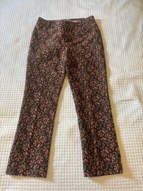 Anthropologie Brown and Rust Slim Pants with Floral Jacquard women’s size 6